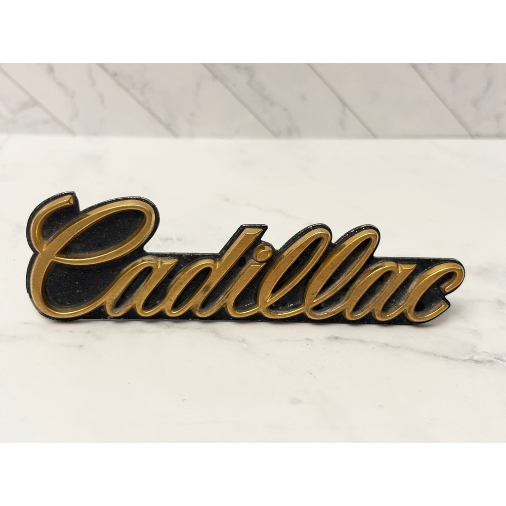 Vintage Cadillac Gold Tone Script Emblem Badge Nameplate 1624421 Automotive Part